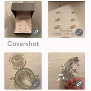 🌼Candy Dish 6.25” Sugar Bowl 5.5x6”L+ cubic zirconia 12 KT gold 925 studs NIB